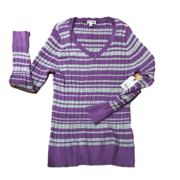 NWT St John’s Bay Striped Retro Style V-neck Sweater - Picture 1 of 7